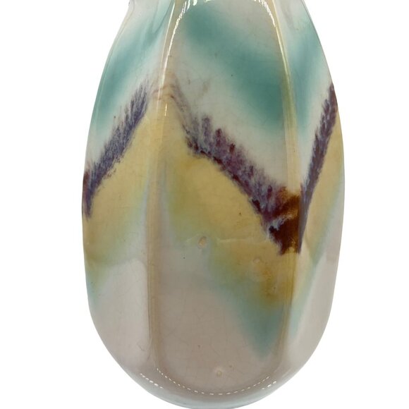 Retro Chevroned Bud Vase Gossy Ceramic Boho - Picture 11 of 13